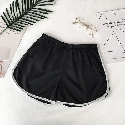 Pantalones cortos sencillos e informales para mujer, Shorts ajustados elásticos de verano para entrenamiento, Fitness, playa,: Negro / L