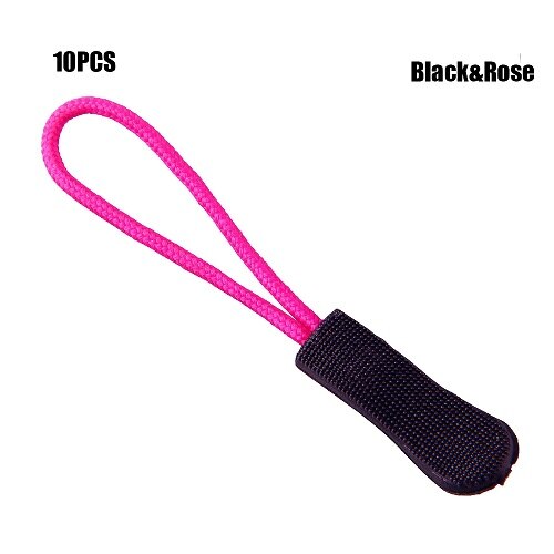 10Pcs Zipper Pull Puller End Fit Rope Tag Fixer Zip Cord Tab Replacement Clip Broken Buckle for Sewing Clothes Travel Bags: Black-Rose