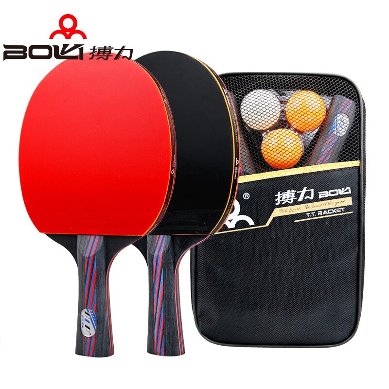 2 Stuks 7-Lagen Tafeltennis Bat Blade Rackets Lange Korte Handvat Beginner Training Ping Pong Paddle Racket Met draagtas 3 Ballen