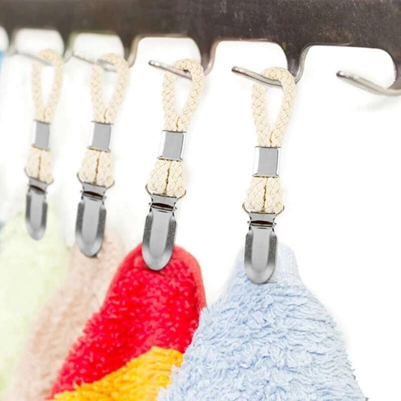 Porte-serviettes en coton tressé avec pince en métal, cintre en tissu polyvalent pour la maison, salle de bain, cuisine, rangement à domicile