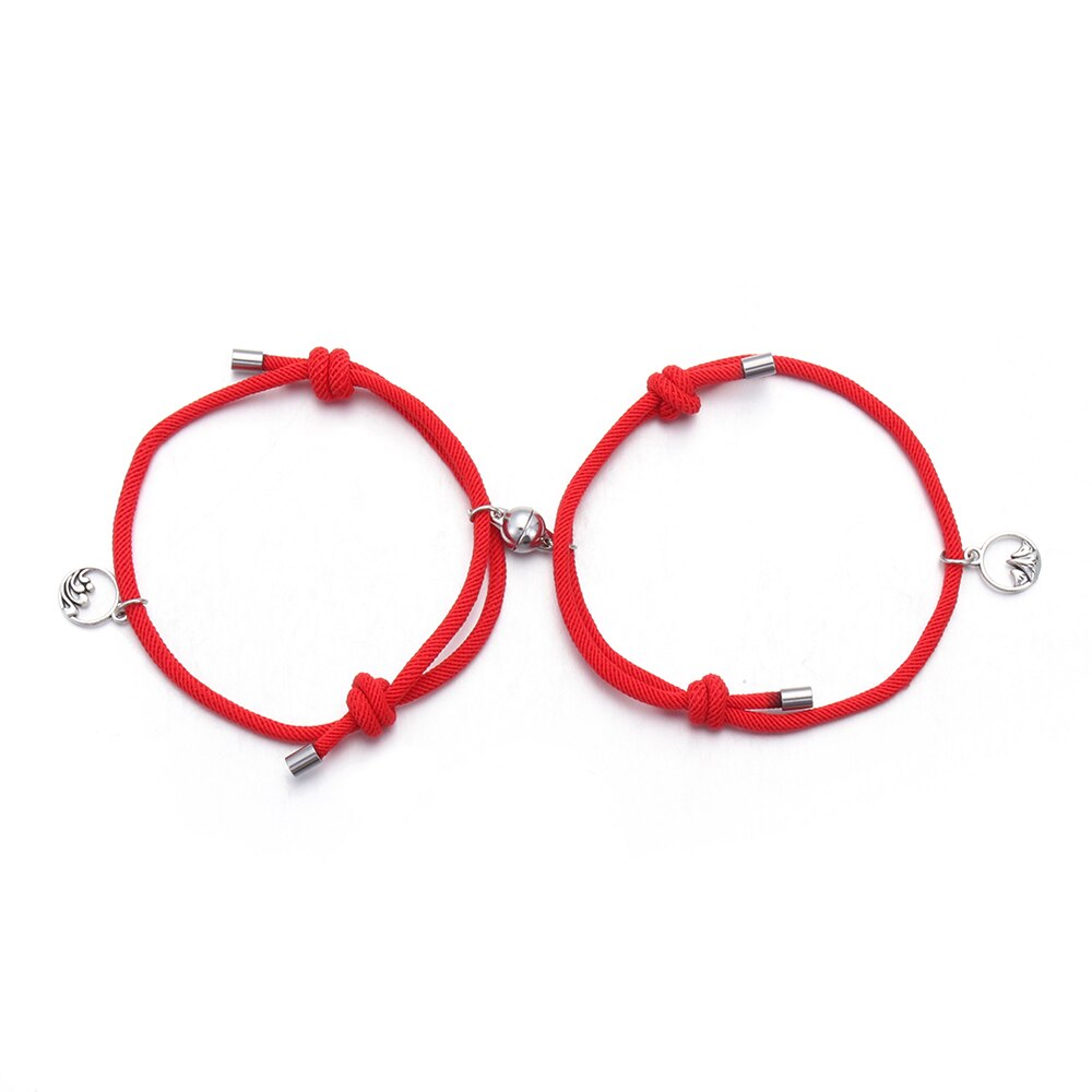 2 stk/sæt tiltrækker par armbånd bedste ven armbånd reb vævning magnet tiltrækker langdistance kærlighed smykker: Rød