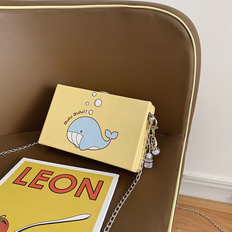 Cute Whale Pu Leather female Flap Clutch Shoulder Bag Crossbody Mini Messenger Bag For Women Bolsa: yellow A02