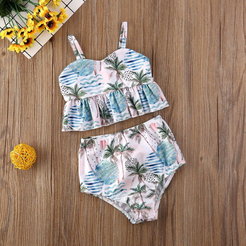 Søde baby børn piger bikini sæt badedragt blomstret ærmeløs beklædningsgenstand shorts sløjfe badetøj ferie strandtøj 2 stk outfits