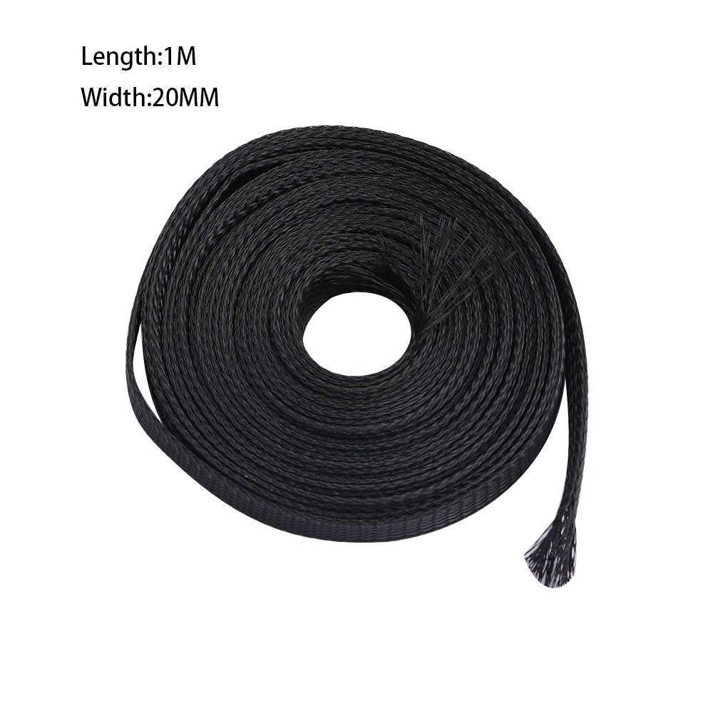 Praktisk svartisolert fletthylse 4/6/8/10/12/15/18/20/25mm tette kjæledyr metalltråd kabelbeskyttelse kabel hylse metalltråd kjertel: 20mm(1m)