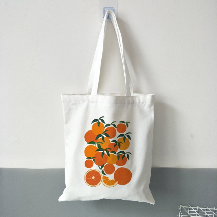 Oranje Oogst Canvas Draagtas Voor Vrouwen Doek Cartoon Witte Schoudertas Leuke Boodschappentassen Vrouwelijke Partij Handtas: B0361-TBWH-M
