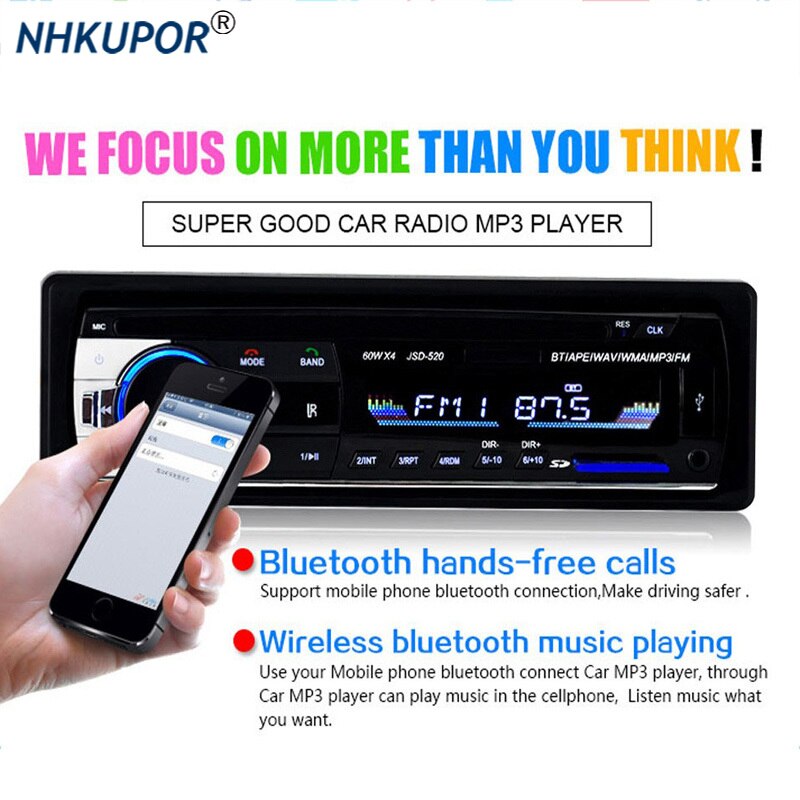 Auto Stereo Radio Hands Free Bluetooth 12V/24V FM Aux-IN Input SD USB In-dash Autoradio 1 din Car MP3 Multimedia Player