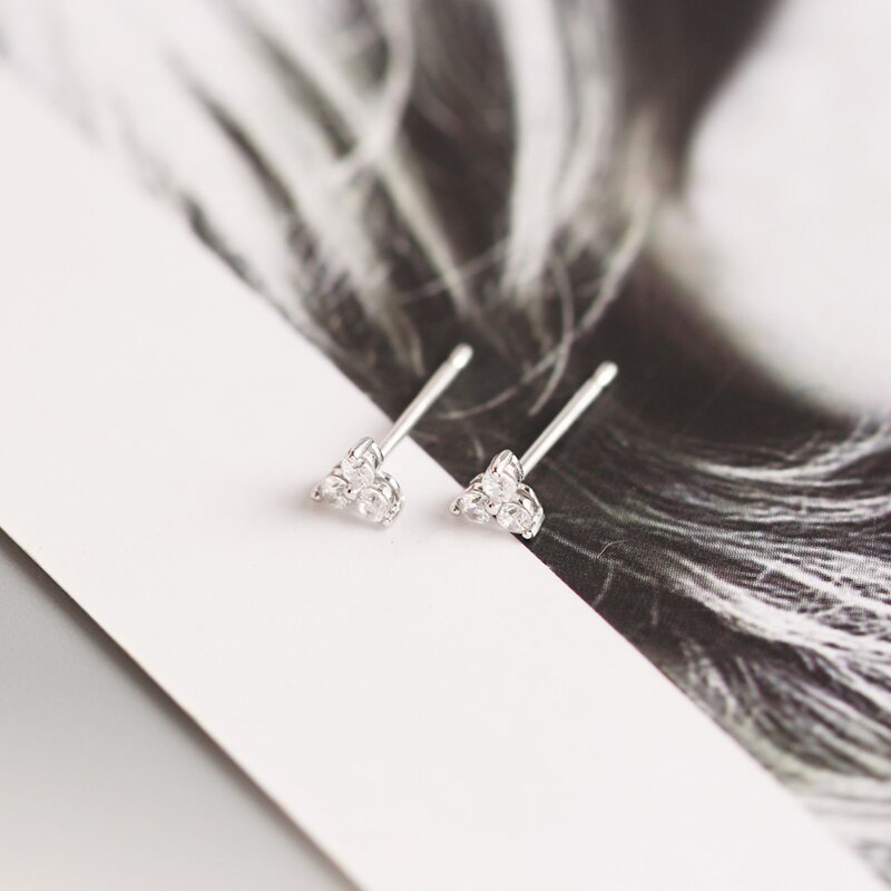 WTLTC 925 Sterling Sliver Mini Cubic Zirconia Stud Earrings 4mm Three Ball Helix Piercing Earrings Delicate Small Earrings Studs: CZ Sliver Color