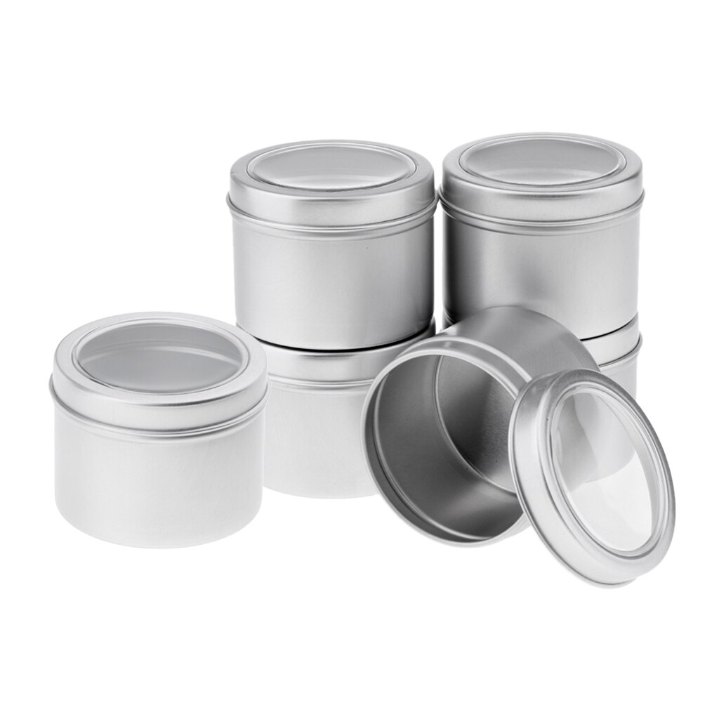 6 stk aluminium runde dåse, krukke, flaske, dåse, opbevaringsbeholder med skruelåg