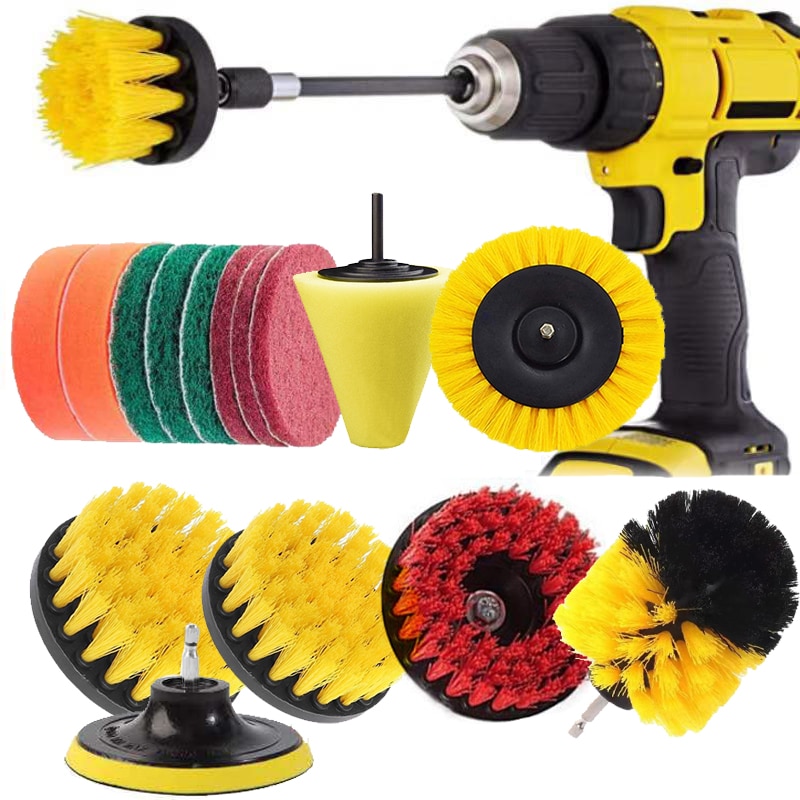 Electric Drill Brush Cleaning Power Scrubber Drill Brush Kit Nylon Brush for Car Leather Air Vents Rim Kitchen Cleaning Tools