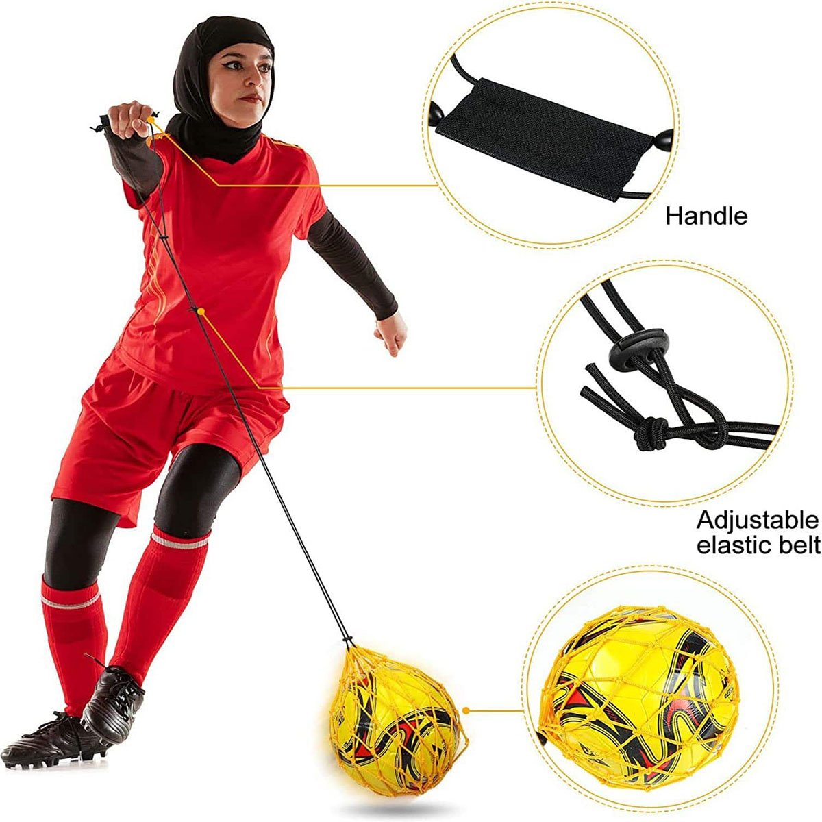 Entraîneur de coup de pied de football avec de filet verrouillé pour ballon de football, filet de jonglage élastique d'entraînement (convient à la taille du ballon 3, 4, 5)
