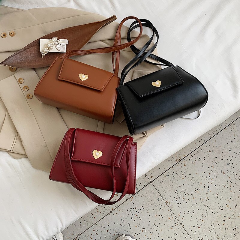 Herz Vintage Schulter Tasche Für Frauen Hand Tasche Kleine Solide Elegante Branded Handtaschen Weibliche Büro Dame Retro