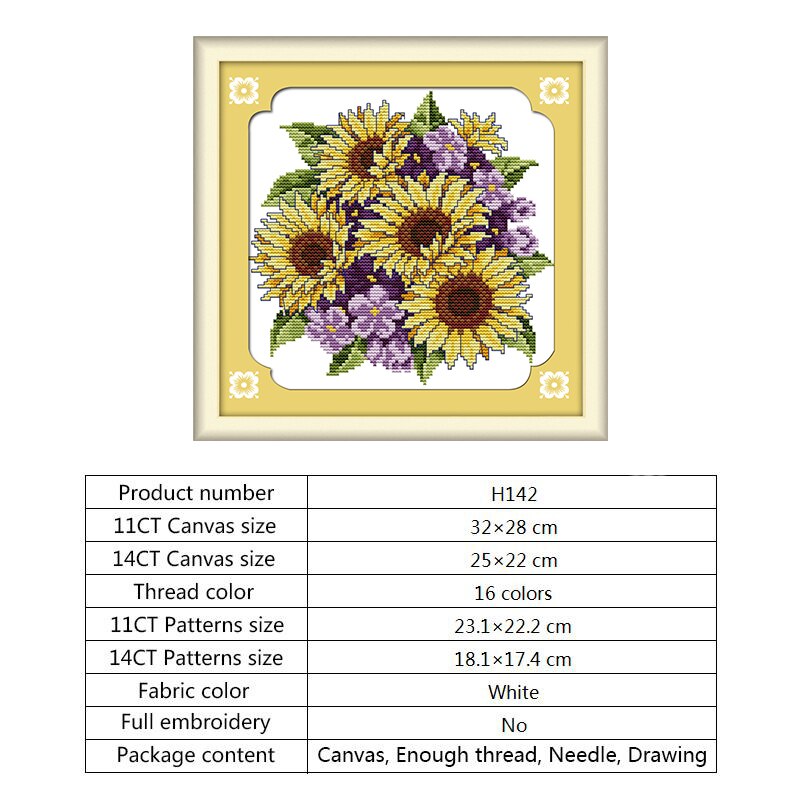 Zonnebloem Patronen Geteld Borduurpakketten Bloemen Serie 14CT 11CT Print Stof Borduurgaren Handwerken Kits Home Decor: Cross Stitch-H142 / 14ct Printed Canvas