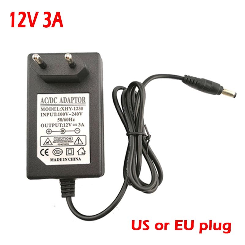 Ac 100v-240v dc laddare adapter kamera strömförsörjning 12v 3a omvandlare 5.5mm*2.5mm us eu plug transformator för cctv led strip  j17