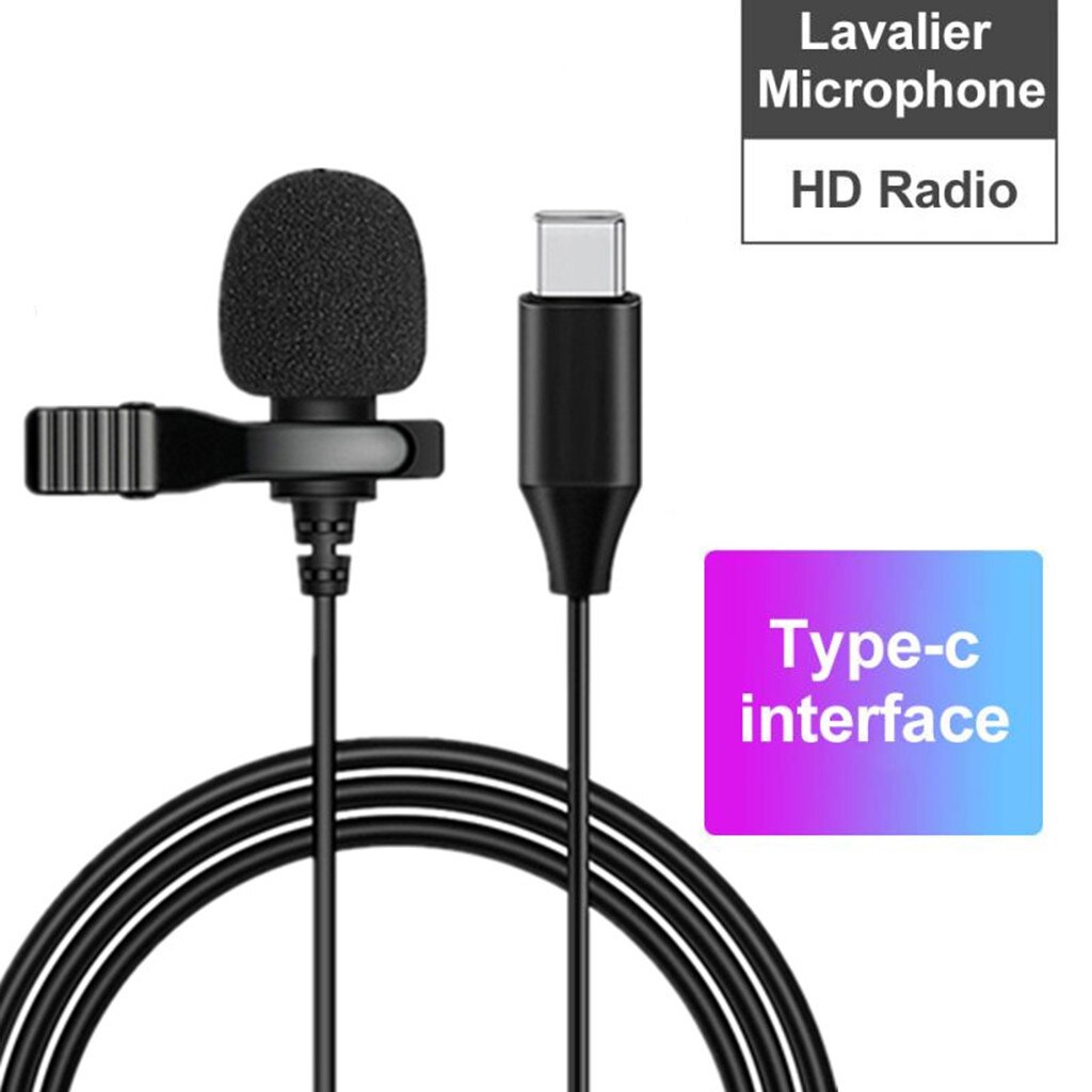 Universal mini type-c microphone, hands-free lavalier lapel microphone, wired, 360 ° clip for phone/smartphone, micro neck microphone