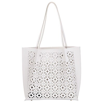 Été évider femmes sac ensemble sacs à main et sacs à main femme décontracté fourre-tout sacs pour femmes grande capacité femmes sacs à bandoulière: White