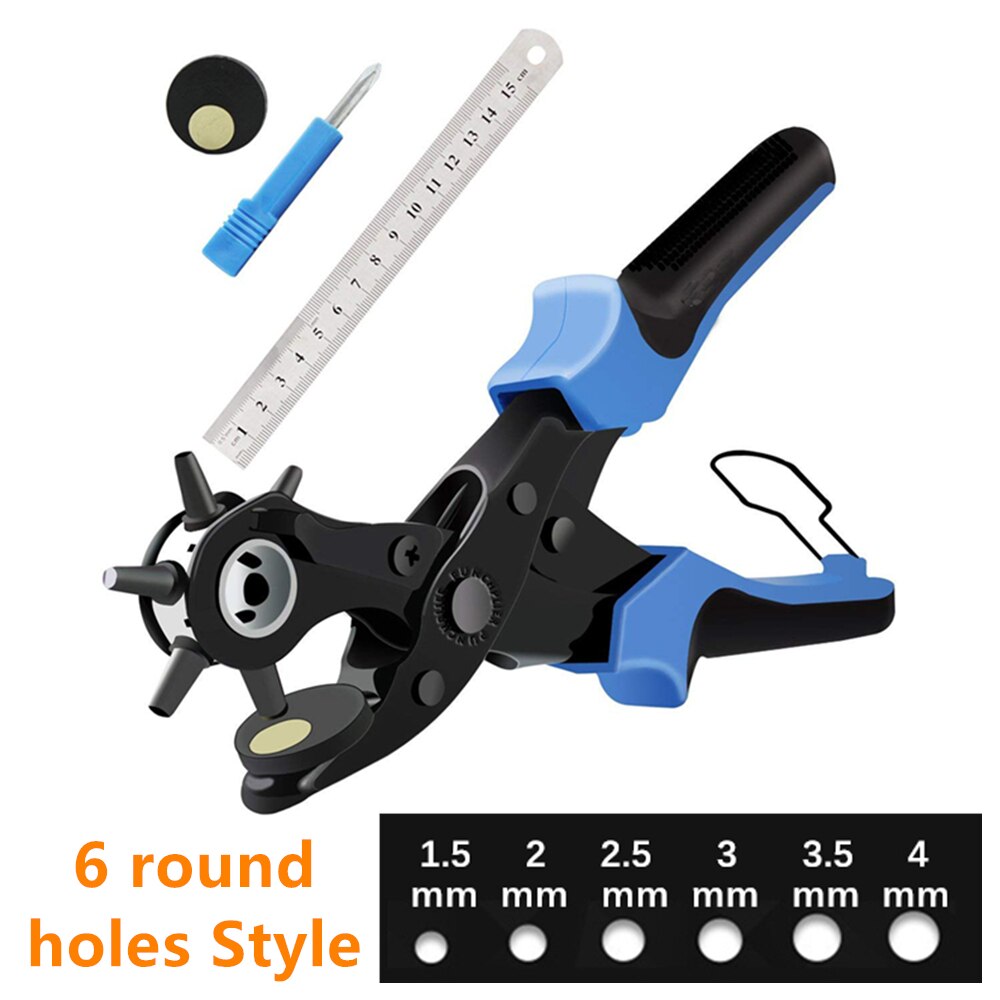 6 Holes Punch Plier Hole Punching Machine Round Hole Perforator Tool Make Hole Puncher For Watchband Cards Leather Belt: 6 round holes