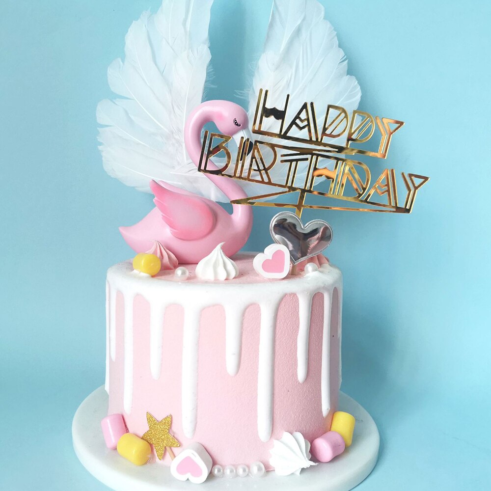 Fargede blomster gratulerer med dagen kake topper gylden akryl bursdagsfest dessert dekorasjon for dusj bakevarer