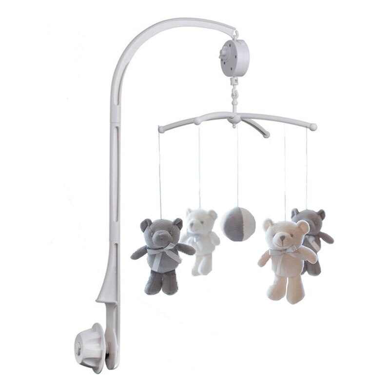 Mobiele Baby Wieg Houder Babybedje Mobiele Bed Bel Opknoping Speelgoed 360 Graden Draaien Beugel Wind-Up Music Box baby Rammelaar Speelgoed: Zilver