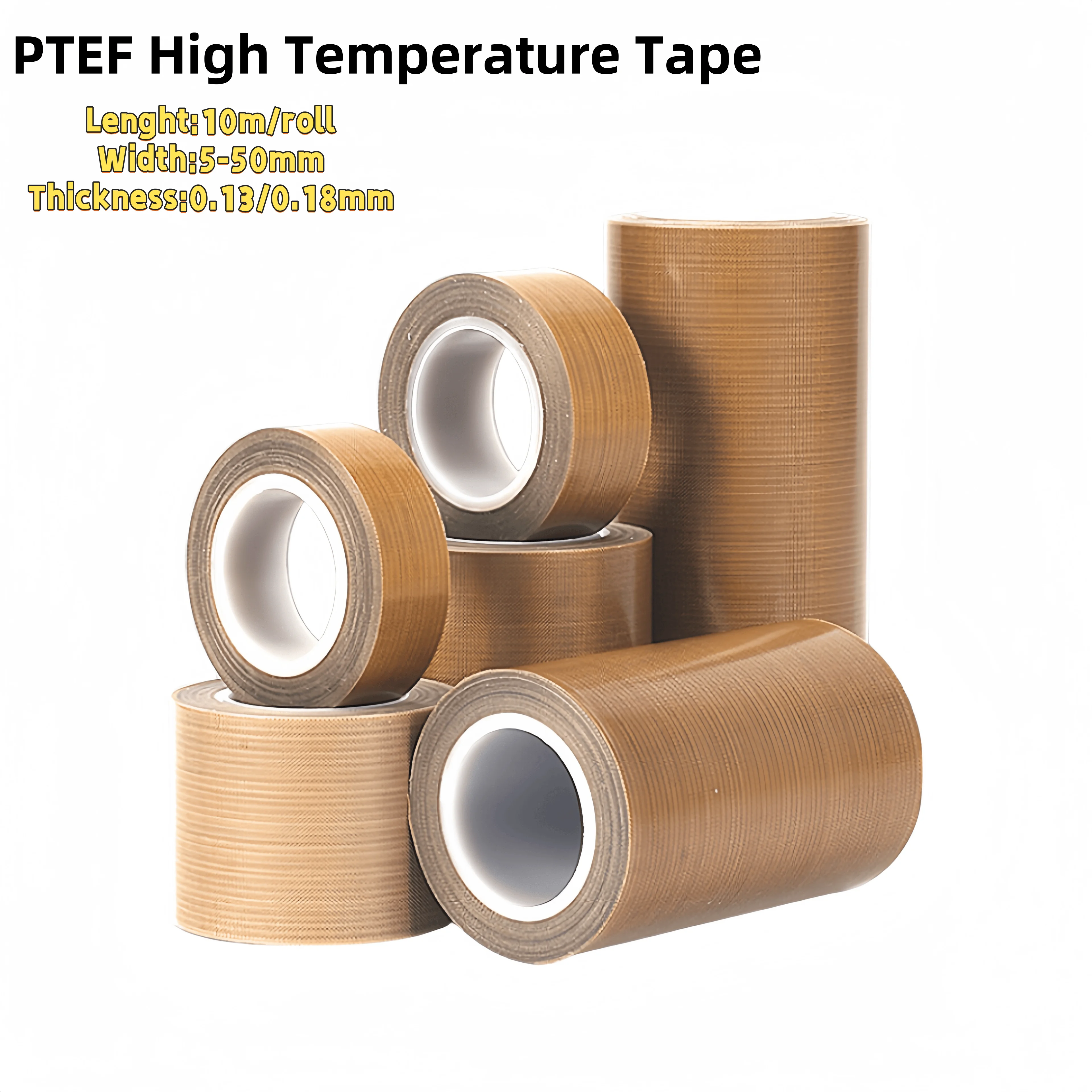 PTFE-Band, selbstklebendes Tuch, Breite 5–100 mm, Dicke 0,13 mm, 0,18 mm, isolierte, hochtemperaturbeständige Vakuum-PTFE-Bänder