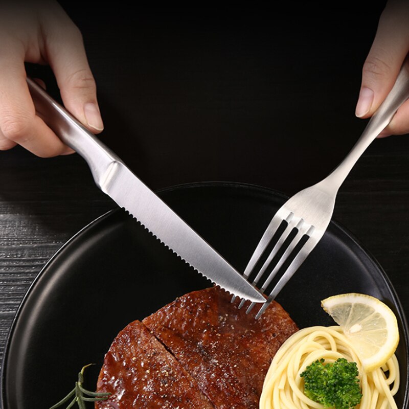 Biff kniv sett  av 3 rustfritt stål vestlig stil middag kniver servise kuttet biff kniv gaffel skjeer bestikk sett