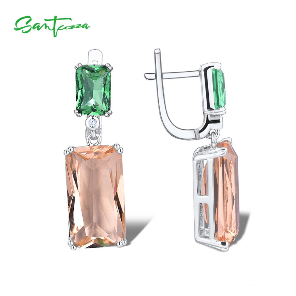 SANTUZZA Orecchini D'argento per Le Donne 925 sterlina d'argento brillante Verde Champagne di Cristallo Ciondolante Orecchini Gioelleria Raffinata E Alla Moda