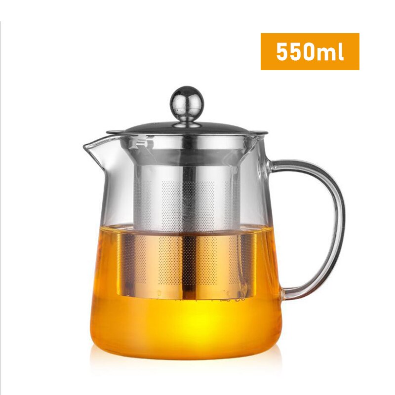 Tetera de vidrio resistente al calor, Infusor de té de acero inoxidable, recipiente calentado, tetera, teteras, filtro, juego de té, tetera para té Brewin: 550ml