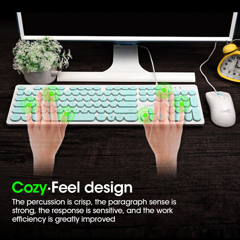 Punk Retro Keyboard And Mouse Set Punk Keyboard Round Keycaps USB Wired Office Trend keys Keyboard And Mouse Kit