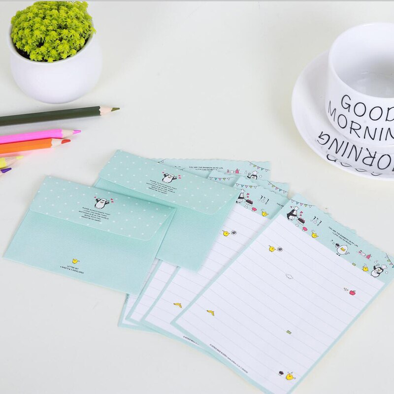 Lot de 4 enveloppes de papier à lettre fleur d&#39;amour, papier Kawaii pour écriture, fournitures scolaires et de bureau: A