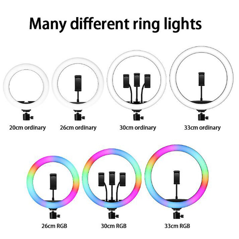 LED RGB Ring Light 20cm 8/10/12/14/18 inch RGB Colorful Photography LED For Live shooting makeup video studio