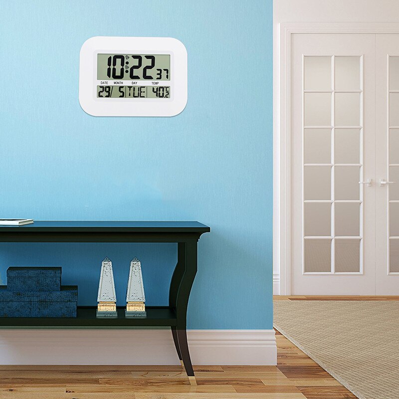 Digitale led-wandklok, grote led-wekker met achtergrondverlichting, kalender, thermometer, bureauklok, digitale wandklok