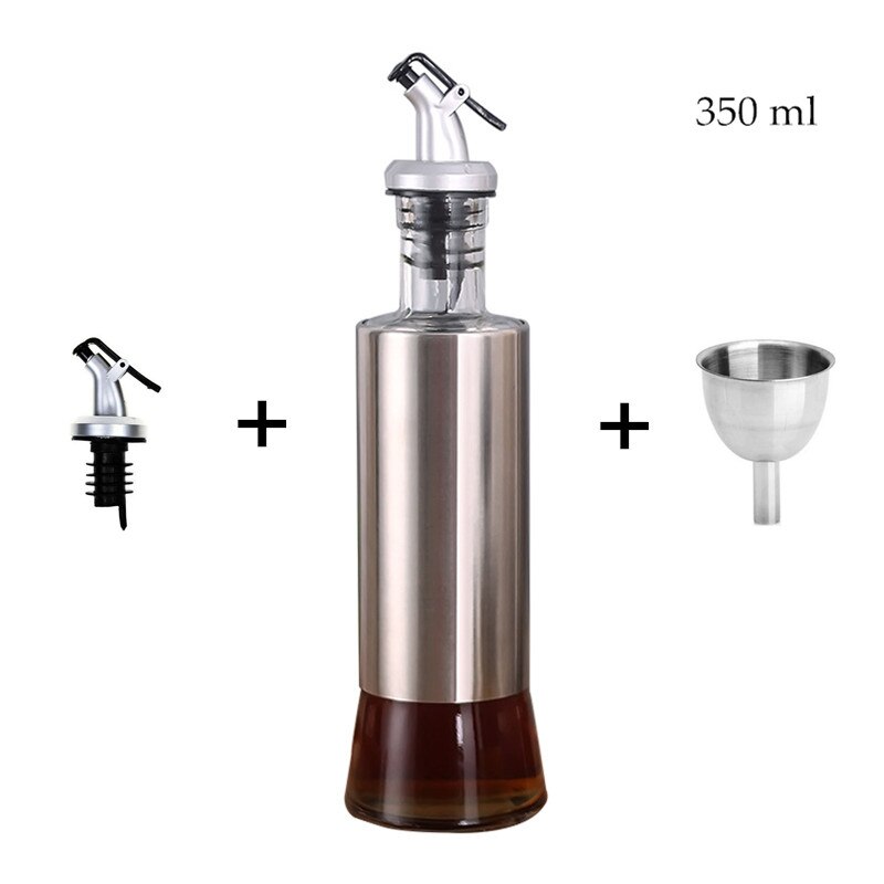3 in 1 olivolja vinäger flaska rostfri behållare dispenser droppfri dubbla piper cruet flaska med tratt och munstycke: 350ml