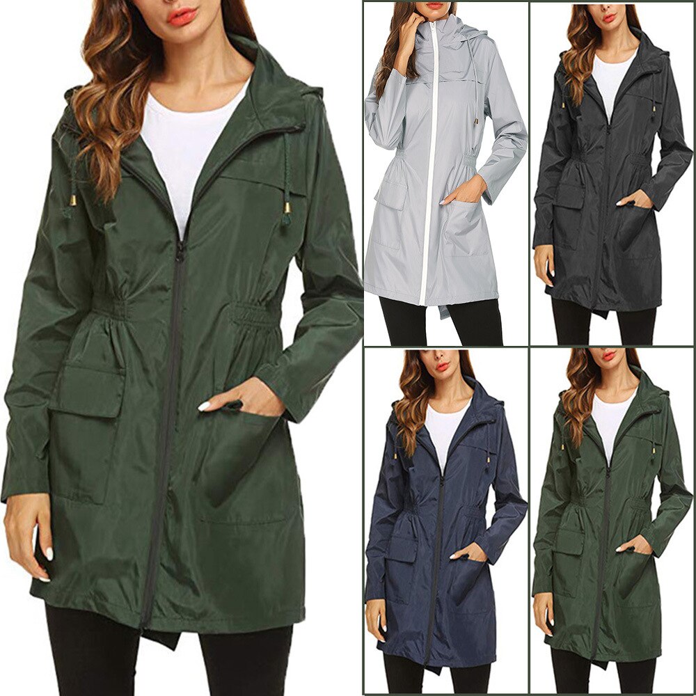 Trench manteau à capuche pour femmes femmes imperméable à l'eau léger imperméable dames coupe-vent en plein air mince alpinisme Sport Outwear automne