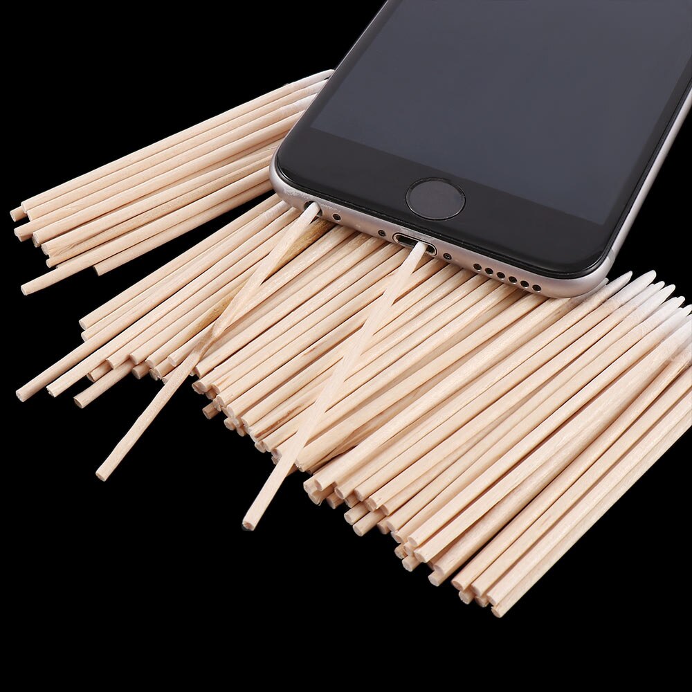 100 stks/pak Mobiele Telefoon Charge Port Jack Koptelefoon Gat Dust Removal Cleaning Tools Wegwerp Wattenstaafje Sticks