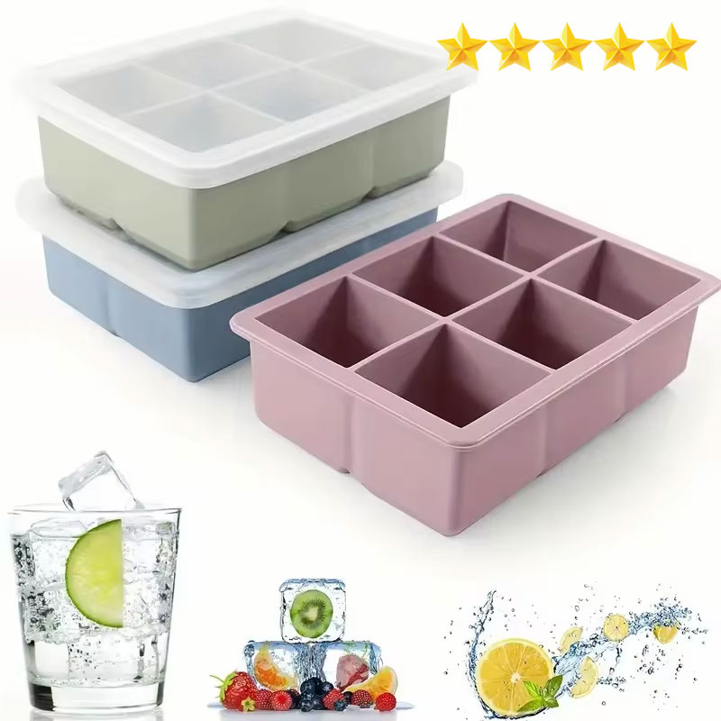 6-kubus ijsbakvorm gigantische grote food grade siliconen mal met deksel herbruikbare whiskykubus vierkante lade DIY ijsmaker ijsbak