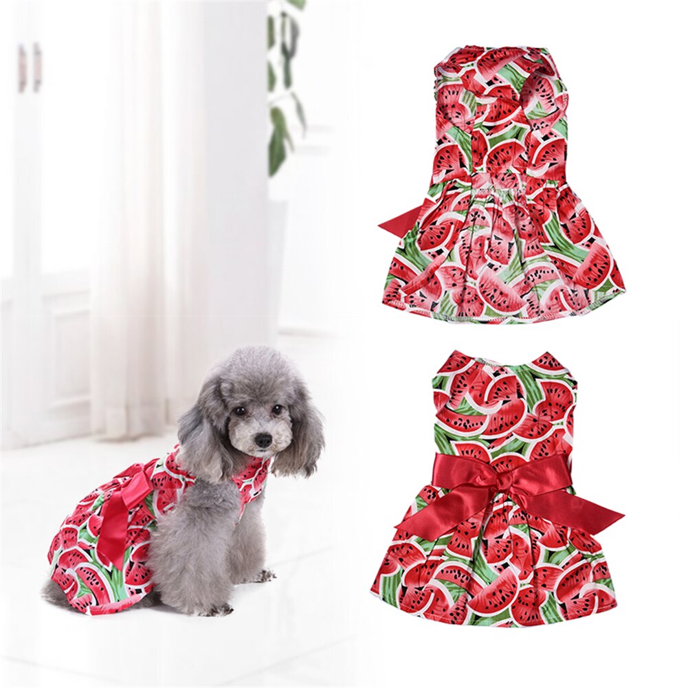 Vestidos para perro o mascota de poliéster con patrones de sandía, vestido de princesa para mascotas, falda para perros, ropa con lazo, XS/S/M/L, novedad de verano
