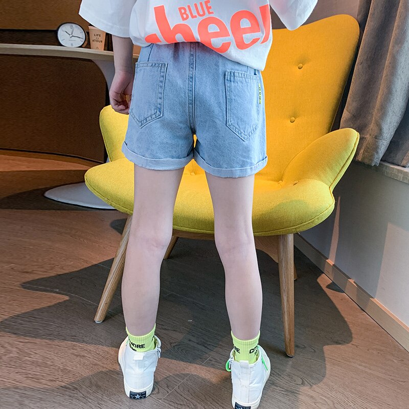 Pantaloni Jeans corti estivi per ragazze grandi pantaloni Casual per adolescenti per ragazze vita elastica pantaloncini di Jeans blu a gamba larga pantaloni 6-16Y