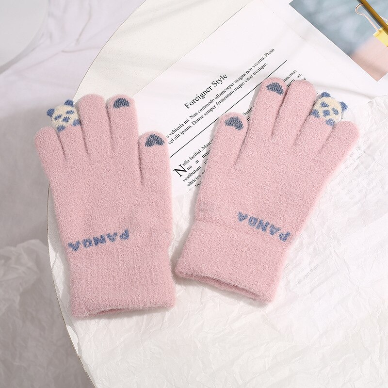 Gants d&#39;hiver pour femmes, avec Panda de dessin animé, en velours, pour garder au et au froid, pour le cyclisme en plein air, le ski, coupe-vent: Pink