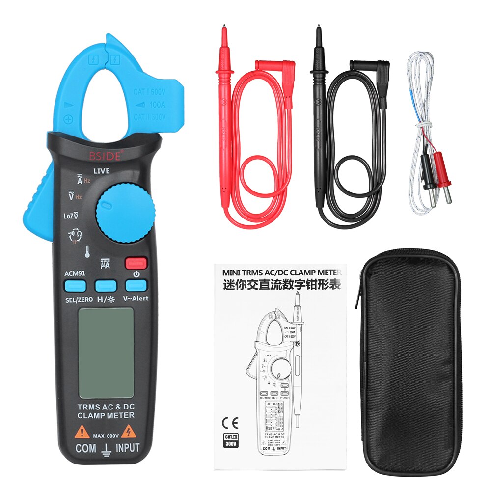 LCD Digital Clamp Meter Multimeter Voltage Current Temperature Frequency Measurement Tester