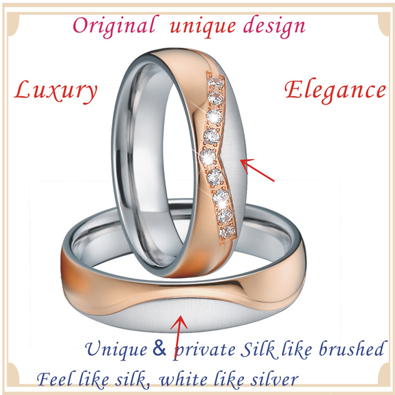 Voor hem en haar crown set Allianties Paar Trouwringen voor mannen en vrouwen meisjes cz zirconia Rose gold Kleur roestvrij staal
