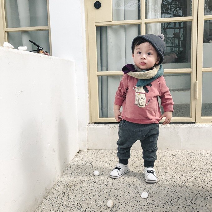 Pantalon de survêtement pour bébé garçon, couleur pure, dessin animé, épissage, printemps automne