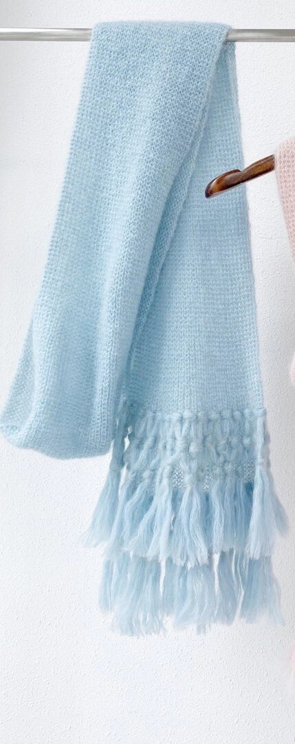 9.18 høst vinter kvinners dusker trefarget skjerf høy slutt fryns mohair skjerf: Blå