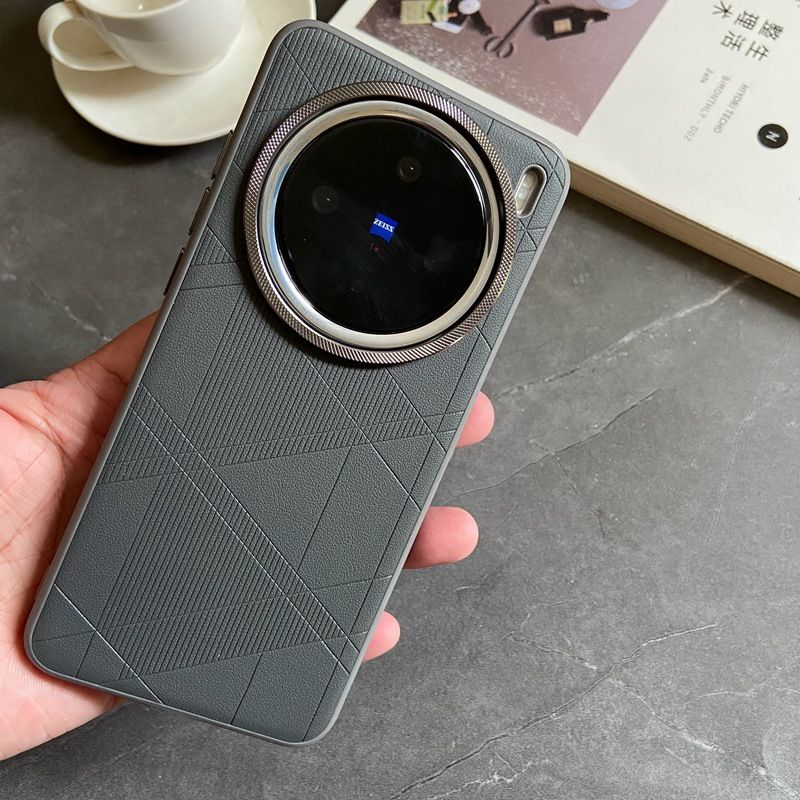 Para VIVO X200 Pro funda de lujo de cuero PU mate diamante comprobar funda protectora trasera para VIVO X200Pro Mini X100S Pro X100 Ultra: Tela de algodón / Negro