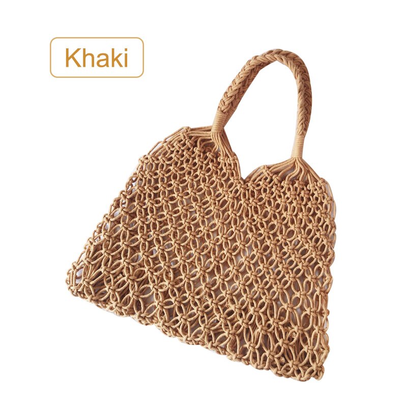 Dames damesmeisje geweven schoudertas handtas rits katoenen draad vintage voor reizen strand xr: Default Title