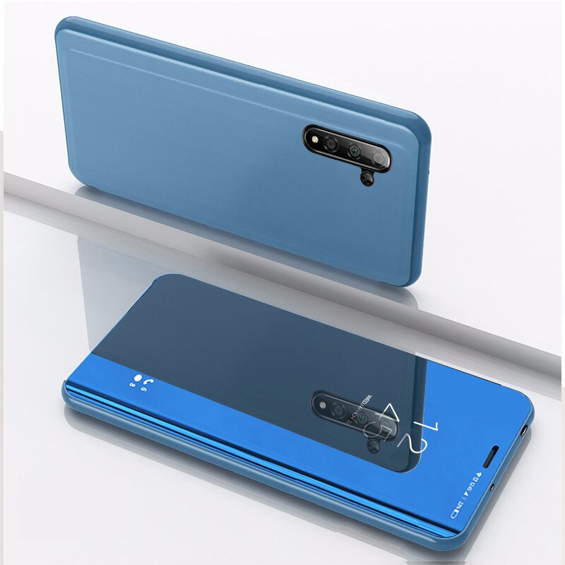 Smart Spiegel Telefoon Geval Voor OPPO A9 Luxe Clear View Leather Flip Stand Back Cover Voor A3 A5 a11 A11X Coque Fundas: For OPPO A11X / sky blue