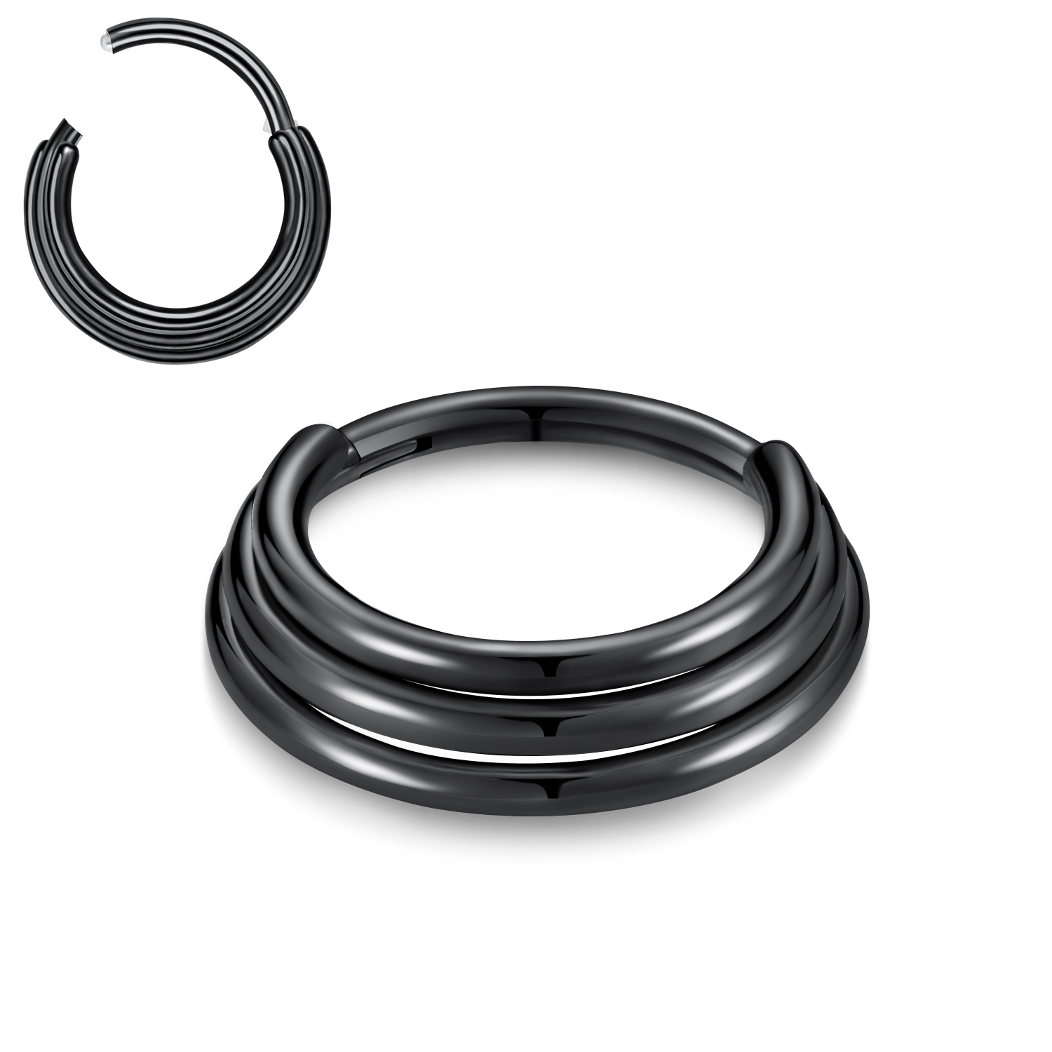 VOJO 16G HOOP Hinged Septum Clicker Ring Daith Earrings 316L Stainless Steel Hypoallergenic Piercing Jewelry: WHITE / Black Zinc Plated
