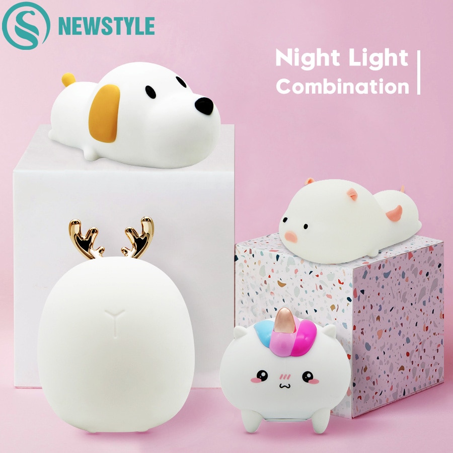 Silicone Touch Sensor LED Night Light USB Rechargeable Animal Bedroom Beside Night Lamps For Baby Children Kids Desk Lamp