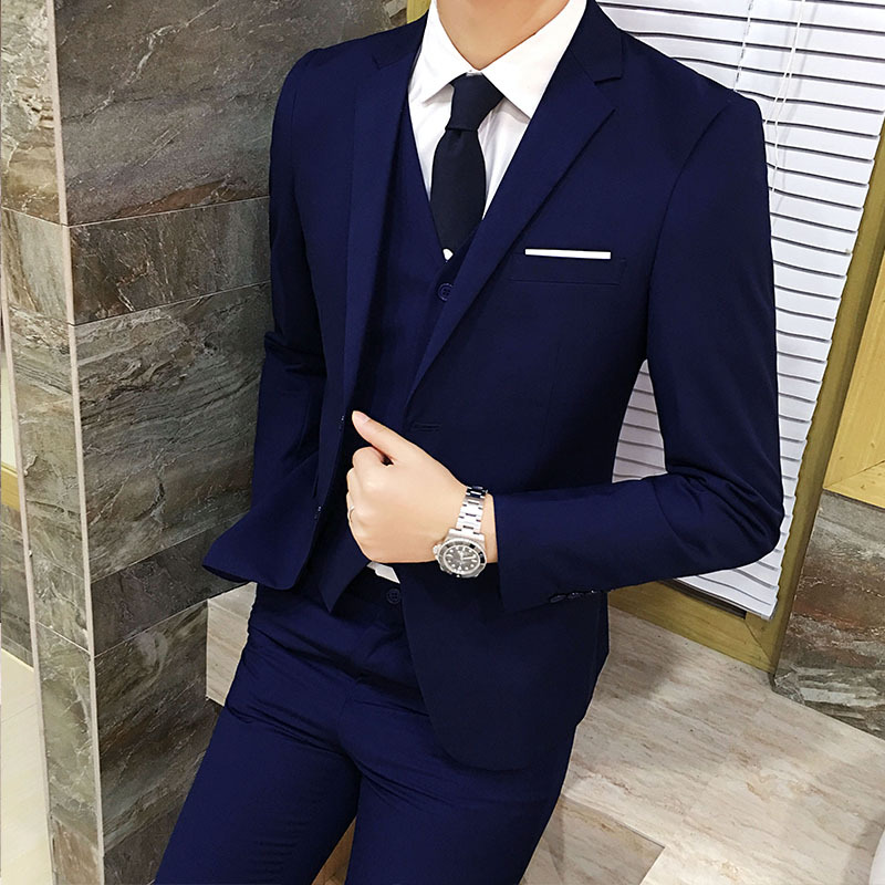 ZOGAA Männer 3 stück anzug lässig Britischen stil Anzug Jacke weste Schlauch drei-stück anzug Blazer hochzeit männer anzug 3 stücke: Marineblau / L