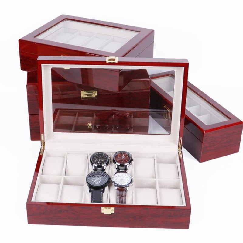 2/3/5/6/10/12 Grids Houten Watch Box Sieraden Display Horloge Case Houder Organizer voor Horloges Heren Valentijnsdag