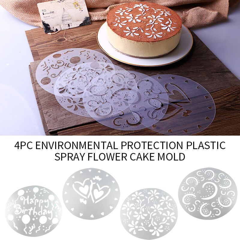 Pvc spuitvorm koffie suiker poeder zeef cakevormen transfervorm taartdecoratie gereedschap keuken bakaccessoires 4pc/ stuks