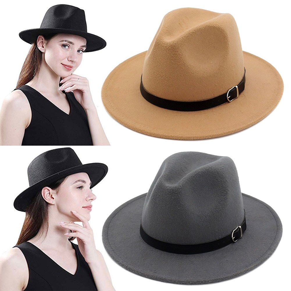 Filt fedora hat bred skygge floppy solhat panama cowboy hat til strand kirke unisex thj 99